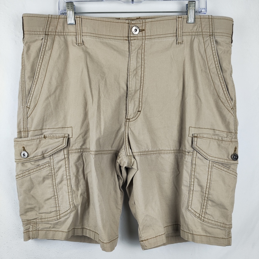 Lee Extreme Motion Shorts Mens 38 Beige Cargo Canvas Stretch Pockets Casual